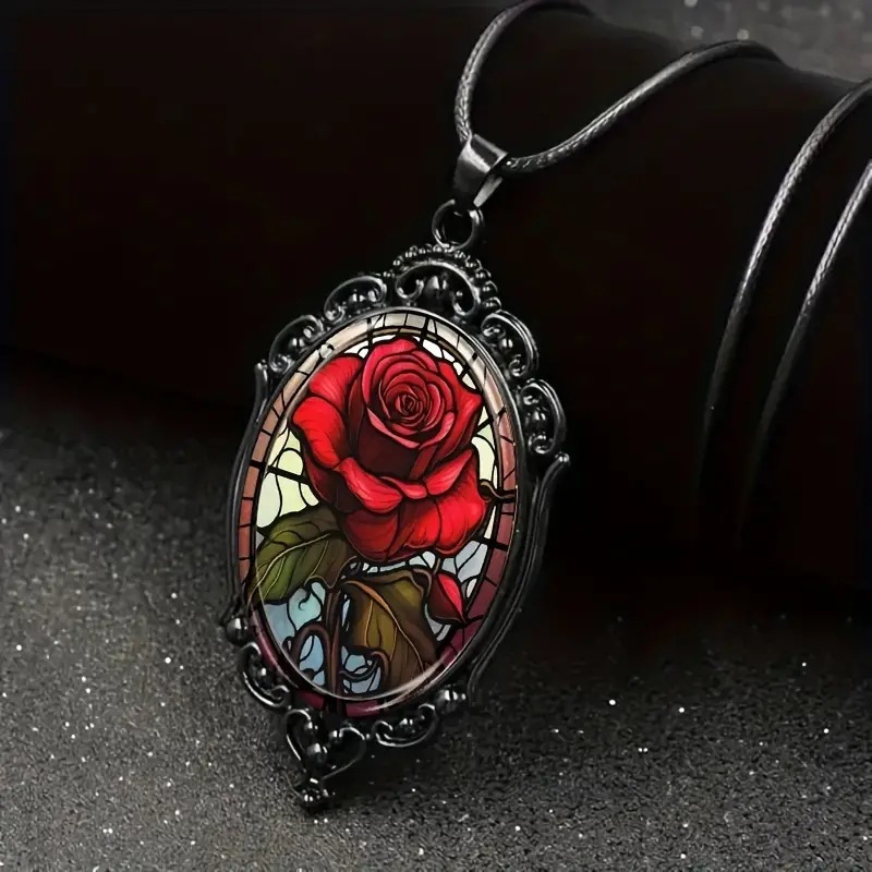 Gothic Oval Rose Necklace For Women - Image 4