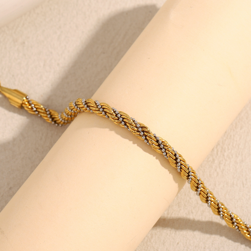 Retro Aloofness Style Hand Jewelry Stainless Steel 18K Gold Plating Twist Beads Winding Chain - Image 2