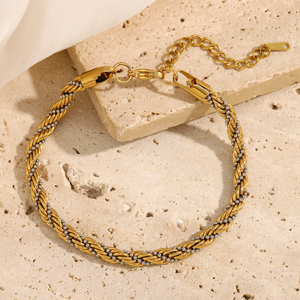 Retro Aloofness Style Hand Jewelry Stainless Steel 18K Gold Plating Twist Beads Winding Chain - Image 4