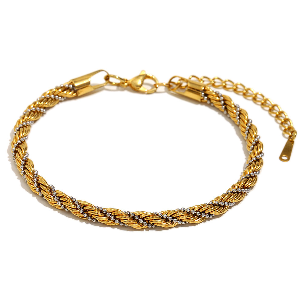 Retro Aloofness Style Hand Jewelry Stainless Steel 18K Gold Plating Twist Beads Winding Chain - Image 5