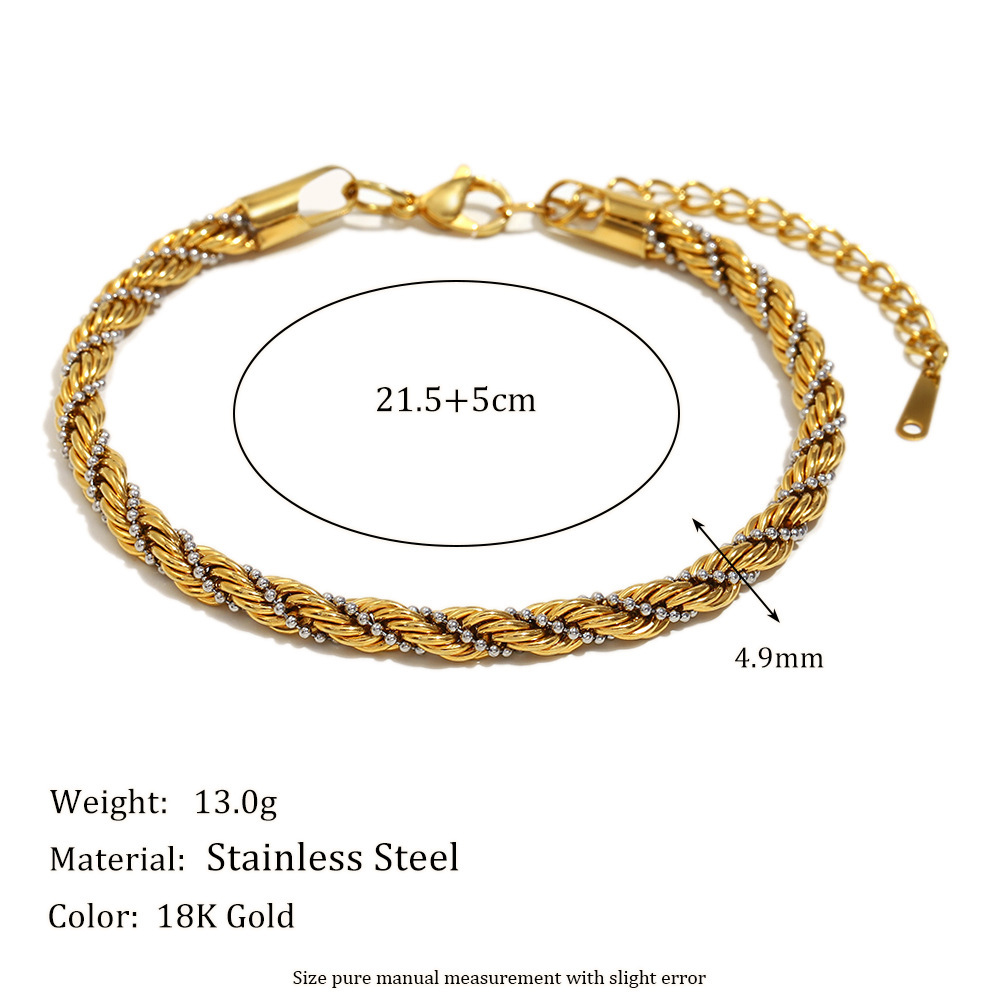 Retro Aloofness Style Hand Jewelry Stainless Steel 18K Gold Plating Twist Beads Winding Chain - Image 3