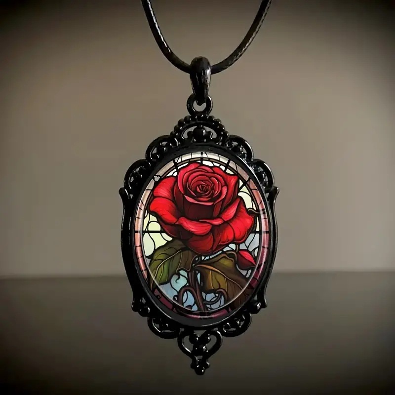 Gothic Oval Rose Necklace For Women - Image 3
